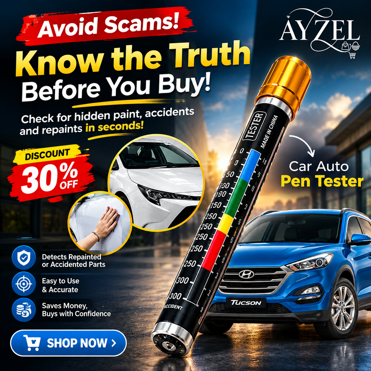 FREE HOME DELIVERY | 100% Original Auto Car Paint Thickness Tester Pen