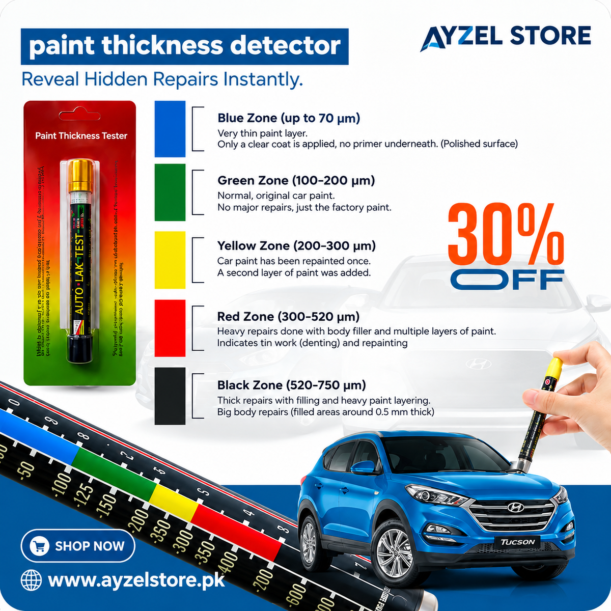 FREE HOME DELIVERY | 100% Original Auto Car Paint Thickness Tester Pen