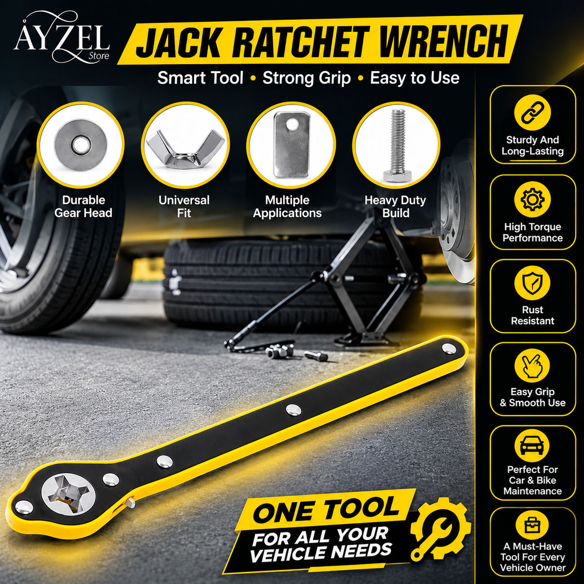 Easy Lift Car Jack Wrench – Quick & Effortless Tyre Changing (Free Home Delivery)