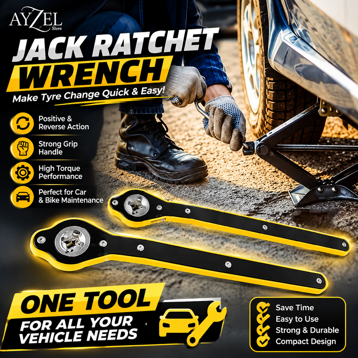 Easy Lift Car Jack Wrench – Quick & Effortless Tyre Changing (Free Home Delivery)
